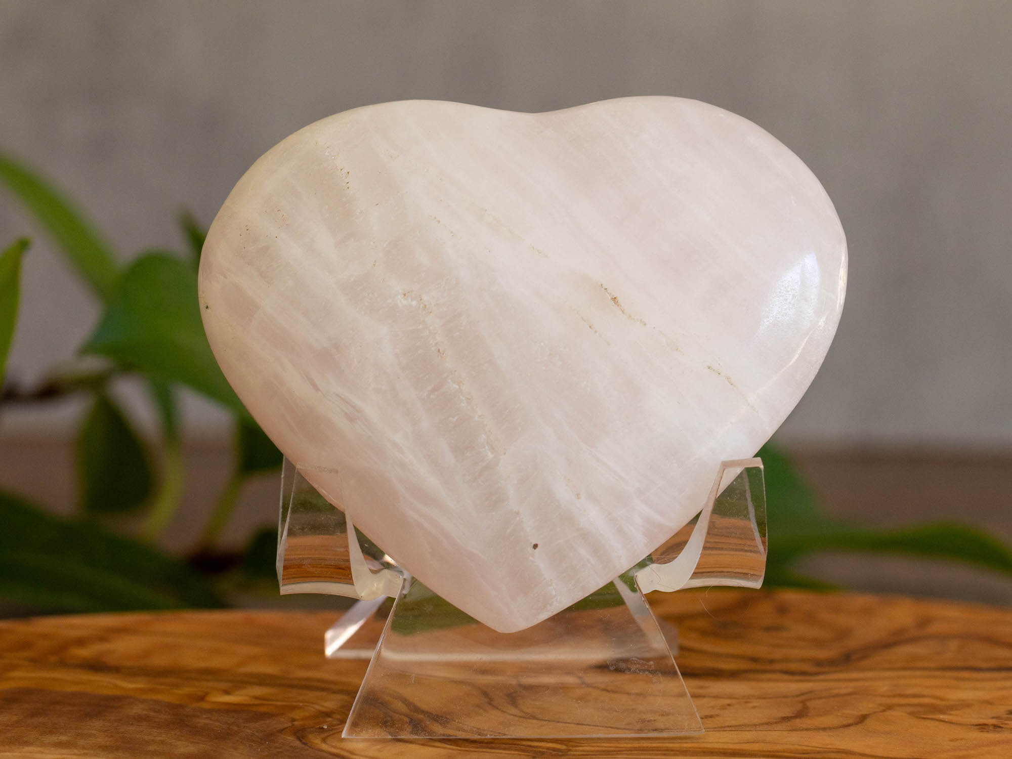 soft pink mangano calcite heart crystal salted moon rocks