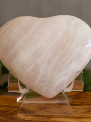 soft pink mangano calcite heart crystal salted moon rocks
