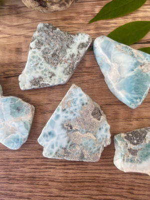 Larimar slabs salted moon rocks