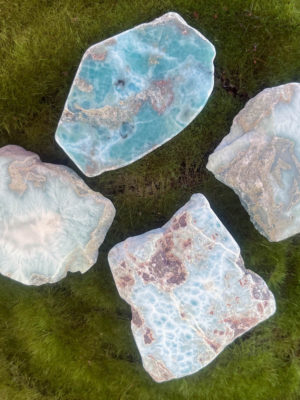 Larimar slabs salted moon rocks