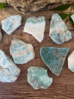 Larimar slabs salted moon rocks