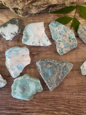 Larimar slabs salted moon rocks