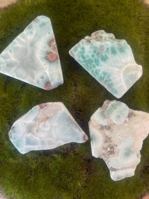 Larimar slabs salted moon rocks
